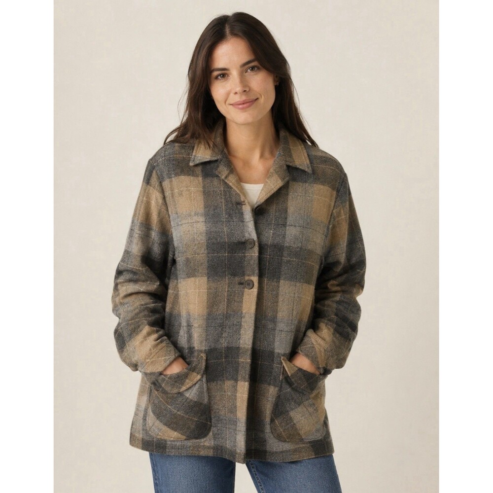 Pendleton 100% Virgin Wool Shacket Plaid Gray 49er Chore Jacket Cottagecore Sz M
